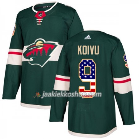 Miehille NHL Minnesota Wild Pelipaita Mikko Koivu 9 Adidas 2017-2018 Vihreä USA Flag Fashion Authentic
